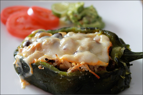 Chicken and Leek Stuffed Poblano Peppers