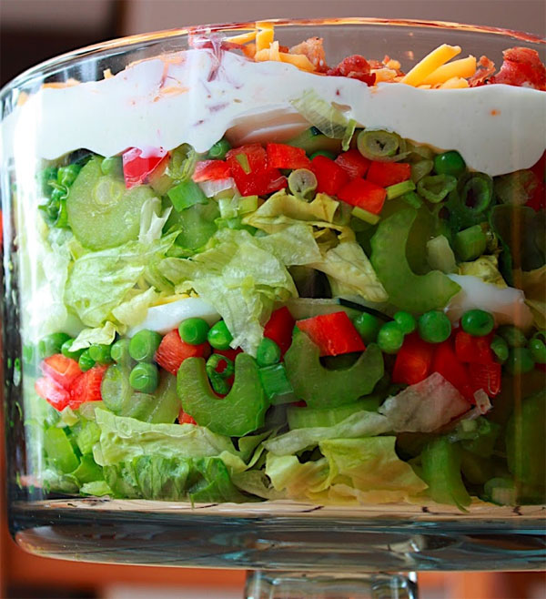Seven Layer Salad Recipe with Wasabe Mayonnaise Dressing