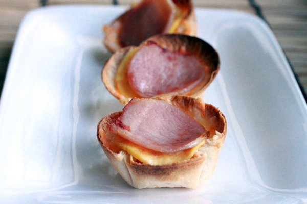 Breakfast Cups with cheese, egg, and Canadian Bacon