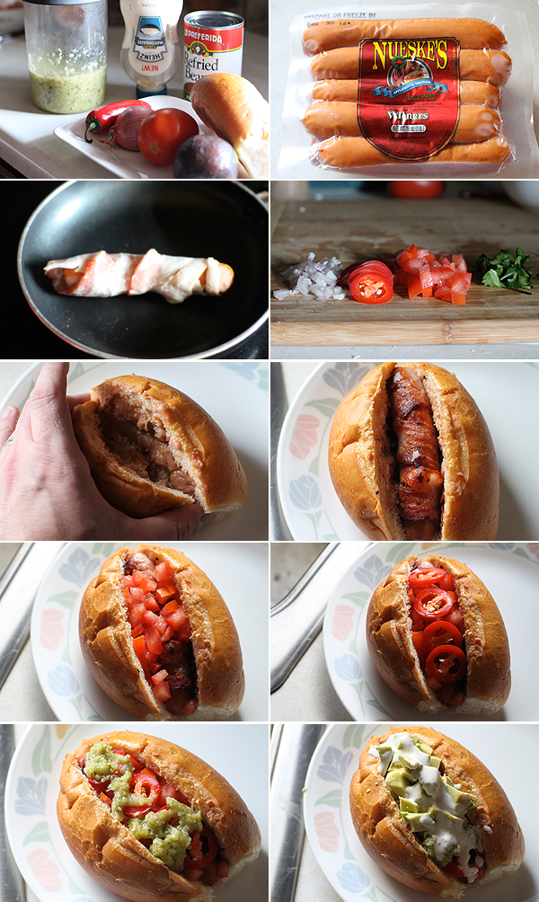 Ingredients to make a Sonoran Hot Dog