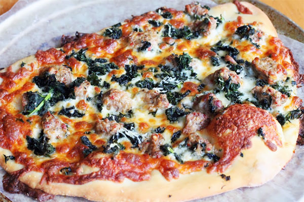 Kale and Sausage Pizza