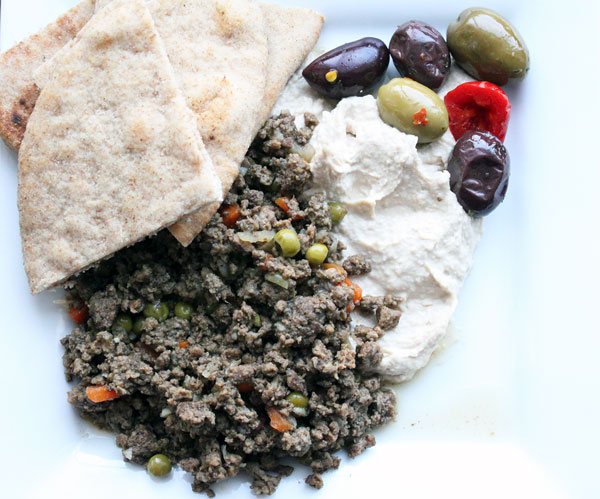 Moroccan Style Ground Beef with Hummus