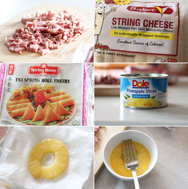 How to make ham, cheese, and pineapple egg rolls