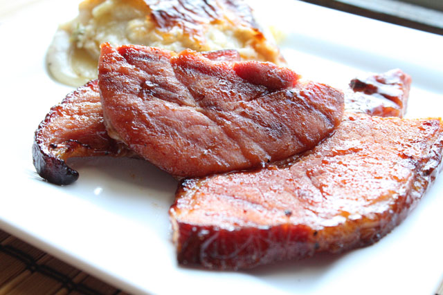 Grilled Nueske's Ham Steak with Barbecue Sauce