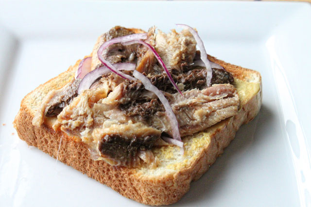 Open-Faced Sardine and Onion Sandwich