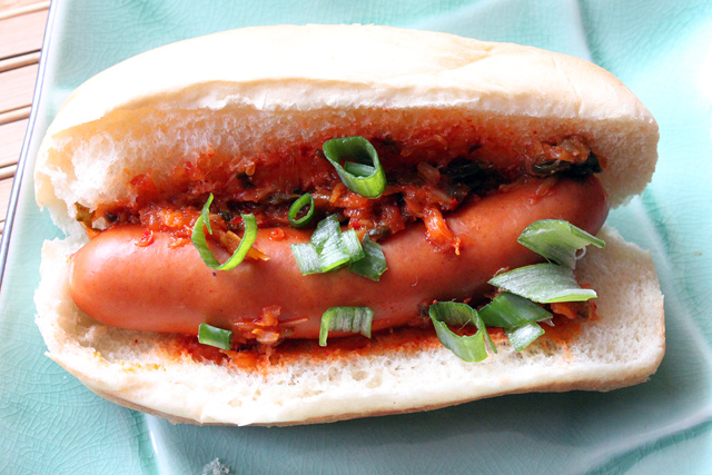 Nueske's Wiener with Kimchi Puree