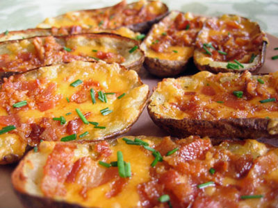 Loaded Potato Skins with cheese and bacon
