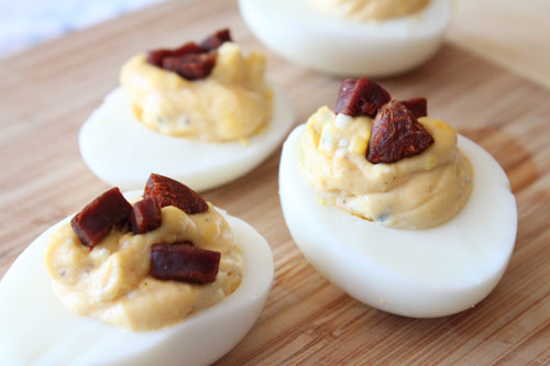 Deviled Eggs Recipe with Blue Cheese and Chorizo