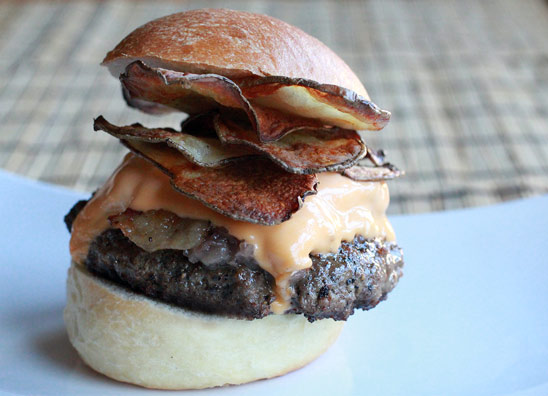 Garlic Potato Chip Stacked Cheeseburger Recipe