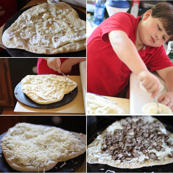 Ingredients for making sausage and ricotta cheese pizza