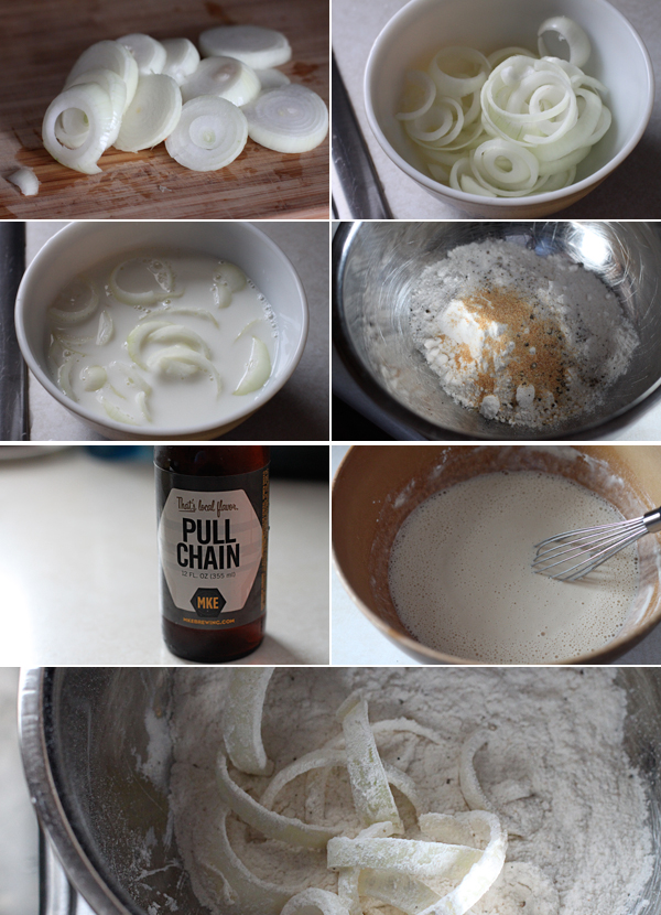 Ingredients for making beer battered onion rings