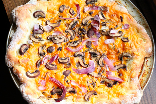 Mushroom, Onion, and Rosemary Pizza