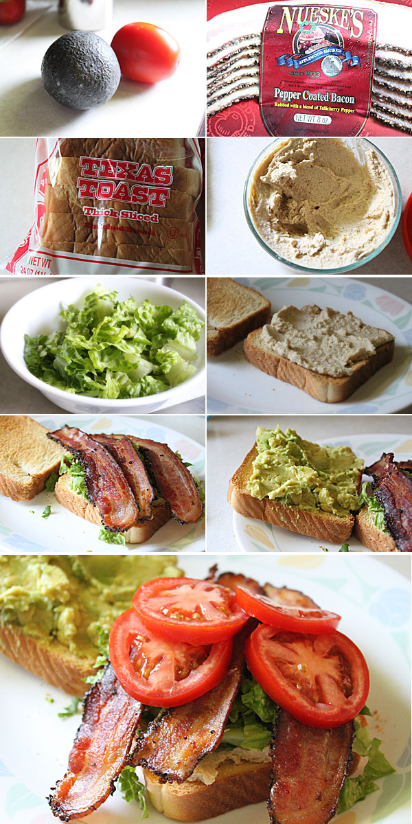 Bacon Lettuce Tomato Avocado and Hummus Sandwich