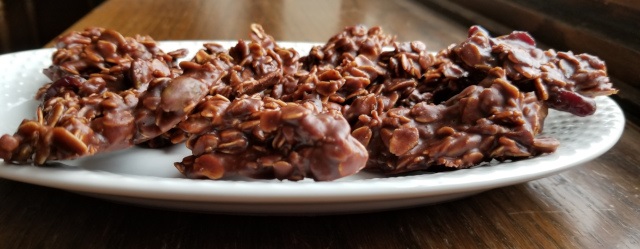 No Bake Chocolate Oatmeal Cookies with Cranberries and Pepitas
